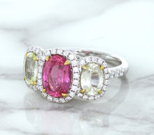 Load image into Gallery viewer, Multicolor Sapphire Ring with Diamond Halo in 18K White Gold
