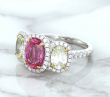 Load image into Gallery viewer, Multicolor Sapphire Ring with Diamond Halo in 18K White Gold