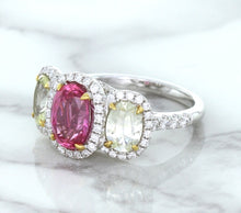 Load image into Gallery viewer, Multicolor Sapphire Ring with Diamond Halo in 18K White Gold