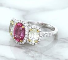 Load image into Gallery viewer, Multicolor Sapphire Ring with Diamond Halo in 18K White Gold