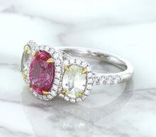 Load image into Gallery viewer, Multicolor Sapphire Ring with Diamond Halo in 18K White Gold