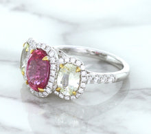 Load image into Gallery viewer, Multicolor Sapphire Ring with Diamond Halo in 18K White Gold