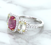 Load image into Gallery viewer, Multicolor Sapphire Ring with Diamond Halo in 18K White Gold