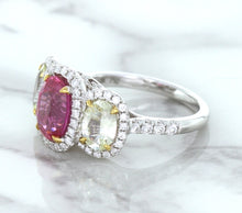 Load image into Gallery viewer, Multicolor Sapphire Ring with Diamond Halo in 18K White Gold