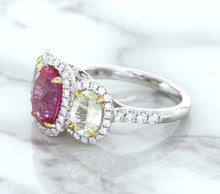 Load image into Gallery viewer, Multicolor Sapphire Ring with Diamond Halo in 18K White Gold
