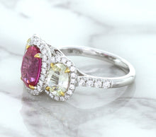 Load image into Gallery viewer, Multicolor Sapphire Ring with Diamond Halo in 18K White Gold