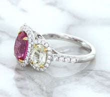 Load image into Gallery viewer, Multicolor Sapphire Ring with Diamond Halo in 18K White Gold