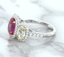 Load image into Gallery viewer, Multicolor Sapphire Ring with Diamond Halo in 18K White Gold