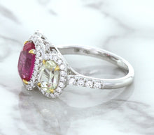 Load image into Gallery viewer, Multicolor Sapphire Ring with Diamond Halo in 18K White Gold