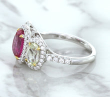 Load image into Gallery viewer, Multicolor Sapphire Ring with Diamond Halo in 18K White Gold
