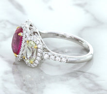 Load image into Gallery viewer, Multicolor Sapphire Ring with Diamond Halo in 18K White Gold