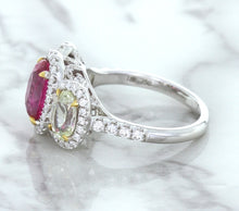 Load image into Gallery viewer, Multicolor Sapphire Ring with Diamond Halo in 18K White Gold
