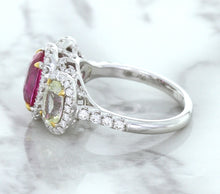 Load image into Gallery viewer, Multicolor Sapphire Ring with Diamond Halo in 18K White Gold
