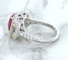 Load image into Gallery viewer, Multicolor Sapphire Ring with Diamond Halo in 18K White Gold