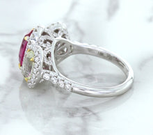 Load image into Gallery viewer, Multicolor Sapphire Ring with Diamond Halo in 18K White Gold