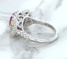 Load image into Gallery viewer, Multicolor Sapphire Ring with Diamond Halo in 18K White Gold