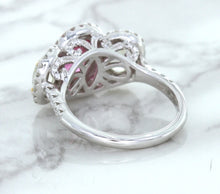 Load image into Gallery viewer, Multicolor Sapphire Ring with Diamond Halo in 18K White Gold