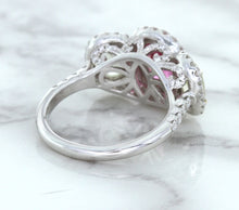 Load image into Gallery viewer, Multicolor Sapphire Ring with Diamond Halo in 18K White Gold