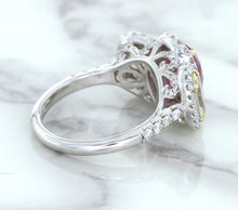 Load image into Gallery viewer, Multicolor Sapphire Ring with Diamond Halo in 18K White Gold