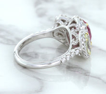 Load image into Gallery viewer, Multicolor Sapphire Ring with Diamond Halo in 18K White Gold