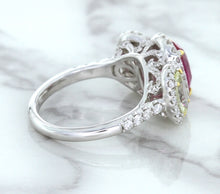 Load image into Gallery viewer, Multicolor Sapphire Ring with Diamond Halo in 18K White Gold