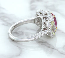 Load image into Gallery viewer, Multicolor Sapphire Ring with Diamond Halo in 18K White Gold
