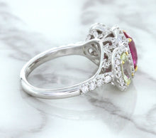 Load image into Gallery viewer, Multicolor Sapphire Ring with Diamond Halo in 18K White Gold