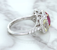Load image into Gallery viewer, Multicolor Sapphire Ring with Diamond Halo in 18K White Gold