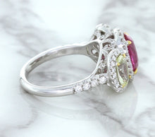 Load image into Gallery viewer, Multicolor Sapphire Ring with Diamond Halo in 18K White Gold