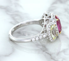 Load image into Gallery viewer, Multicolor Sapphire Ring with Diamond Halo in 18K White Gold