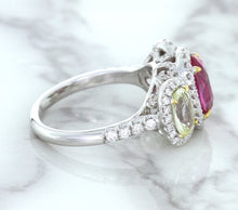 Load image into Gallery viewer, Multicolor Sapphire Ring with Diamond Halo in 18K White Gold