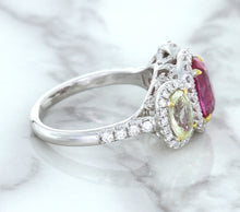 Load image into Gallery viewer, Multicolor Sapphire Ring with Diamond Halo in 18K White Gold