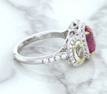 Load image into Gallery viewer, Multicolor Sapphire Ring with Diamond Halo in 18K White Gold