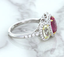 Load image into Gallery viewer, Multicolor Sapphire Ring with Diamond Halo in 18K White Gold