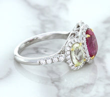 Load image into Gallery viewer, Multicolor Sapphire Ring with Diamond Halo in 18K White Gold