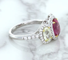Load image into Gallery viewer, Multicolor Sapphire Ring with Diamond Halo in 18K White Gold