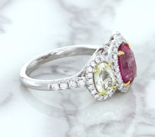 Load image into Gallery viewer, Multicolor Sapphire Ring with Diamond Halo in 18K White Gold