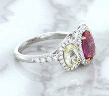 Load image into Gallery viewer, Multicolor Sapphire Ring with Diamond Halo in 18K White Gold