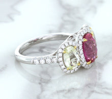 Load image into Gallery viewer, Multicolor Sapphire Ring with Diamond Halo in 18K White Gold