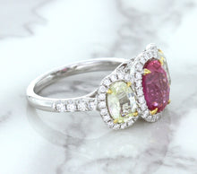 Load image into Gallery viewer, Multicolor Sapphire Ring with Diamond Halo in 18K White Gold