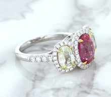 Load image into Gallery viewer, Multicolor Sapphire Ring with Diamond Halo in 18K White Gold