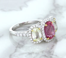 Load image into Gallery viewer, Multicolor Sapphire Ring with Diamond Halo in 18K White Gold