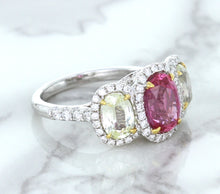 Load image into Gallery viewer, Multicolor Sapphire Ring with Diamond Halo in 18K White Gold