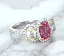 Load image into Gallery viewer, Multicolor Sapphire Ring with Diamond Halo in 18K White Gold