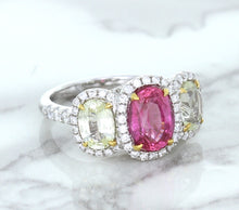 Load image into Gallery viewer, Multicolor Sapphire Ring with Diamond Halo in 18K White Gold