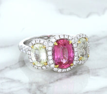 Load image into Gallery viewer, Multicolor Sapphire Ring with Diamond Halo in 18K White Gold