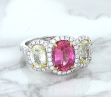Load image into Gallery viewer, Multicolor Sapphire Ring with Diamond Halo in 18K White Gold