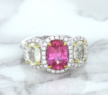 Load image into Gallery viewer, Multicolor Sapphire Ring with Diamond Halo in 18K White Gold