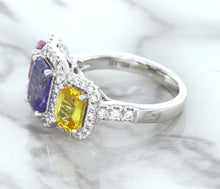 Load image into Gallery viewer, Multicolor Sapphire Ring with Diamond Halo in 18K White Gold