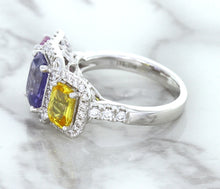 Load image into Gallery viewer, Multicolor Sapphire Ring with Diamond Halo in 18K White Gold